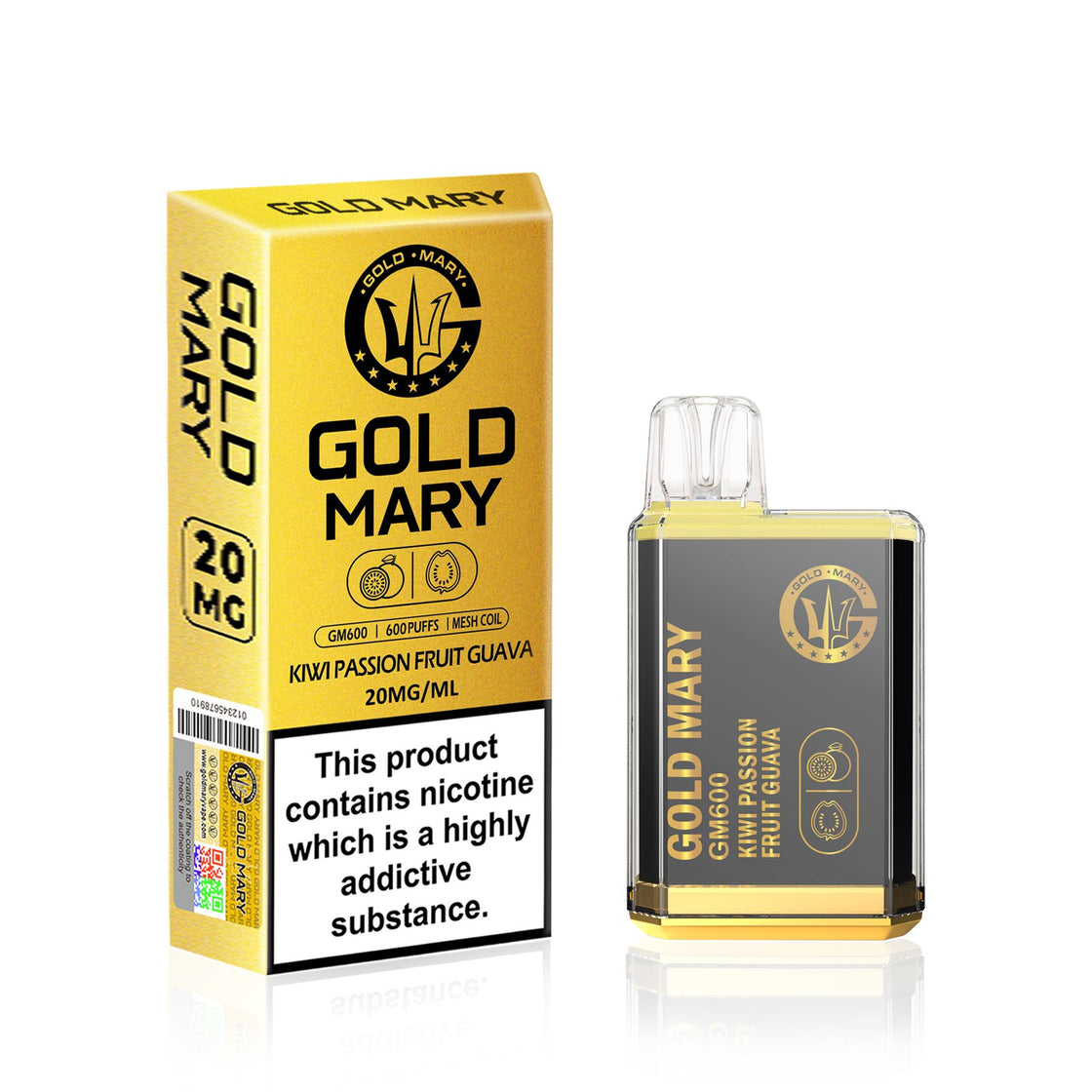 Gold Mary GM600 Disposable Vape Puff Bar Box of 10 - Kiwi Passion Fruit Guava -Vapeuksupplier