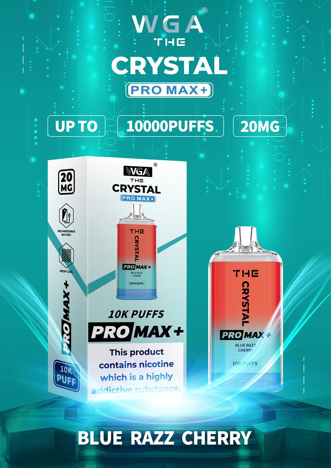 The Crystal Pro Max + 10000 Disposable Vape Pod (æske med 10 stk)