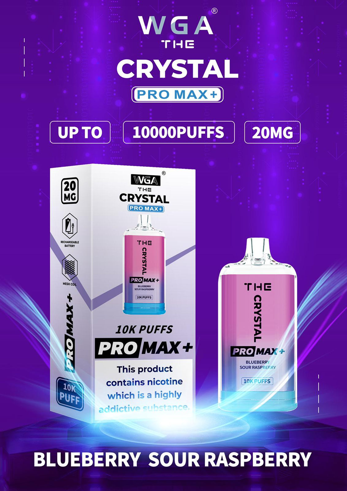 The Crystal Pro Max + 10000 Disposable Vape Pod (æske med 10 stk)