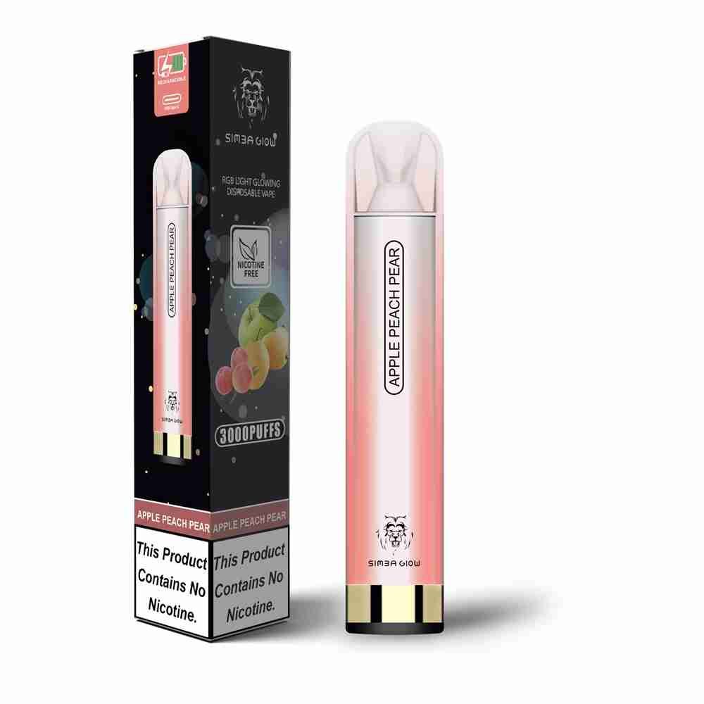 Simba Glow Bar 3000 Puffs Disposable Vape Pen E Cigarette, Rechargeable -No Nicotine – 10 Pack